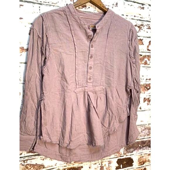 Free People Edge Washed Pure Cotton Flowing Half Button Blouse - Picture 6 of 13